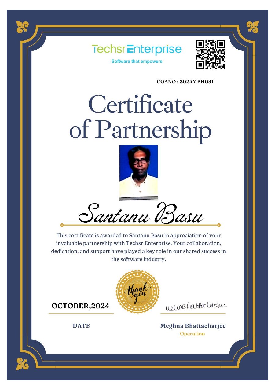 Preview of SB TECH Partner Code Certificate, first page