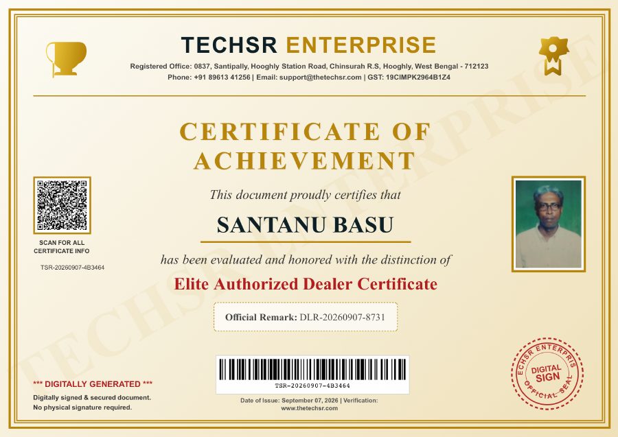 Preview of SB TECH Solar Dealership Certificate, first page